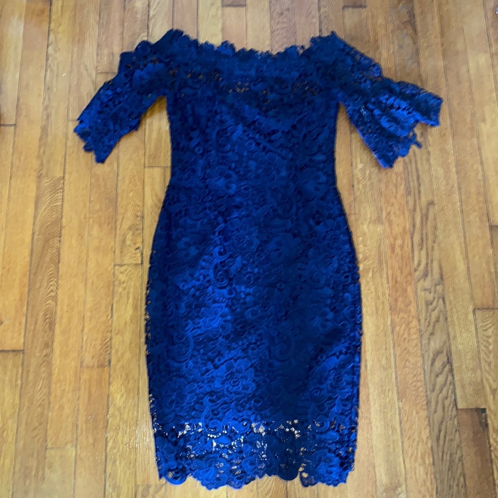 Blue off the shoulder dress